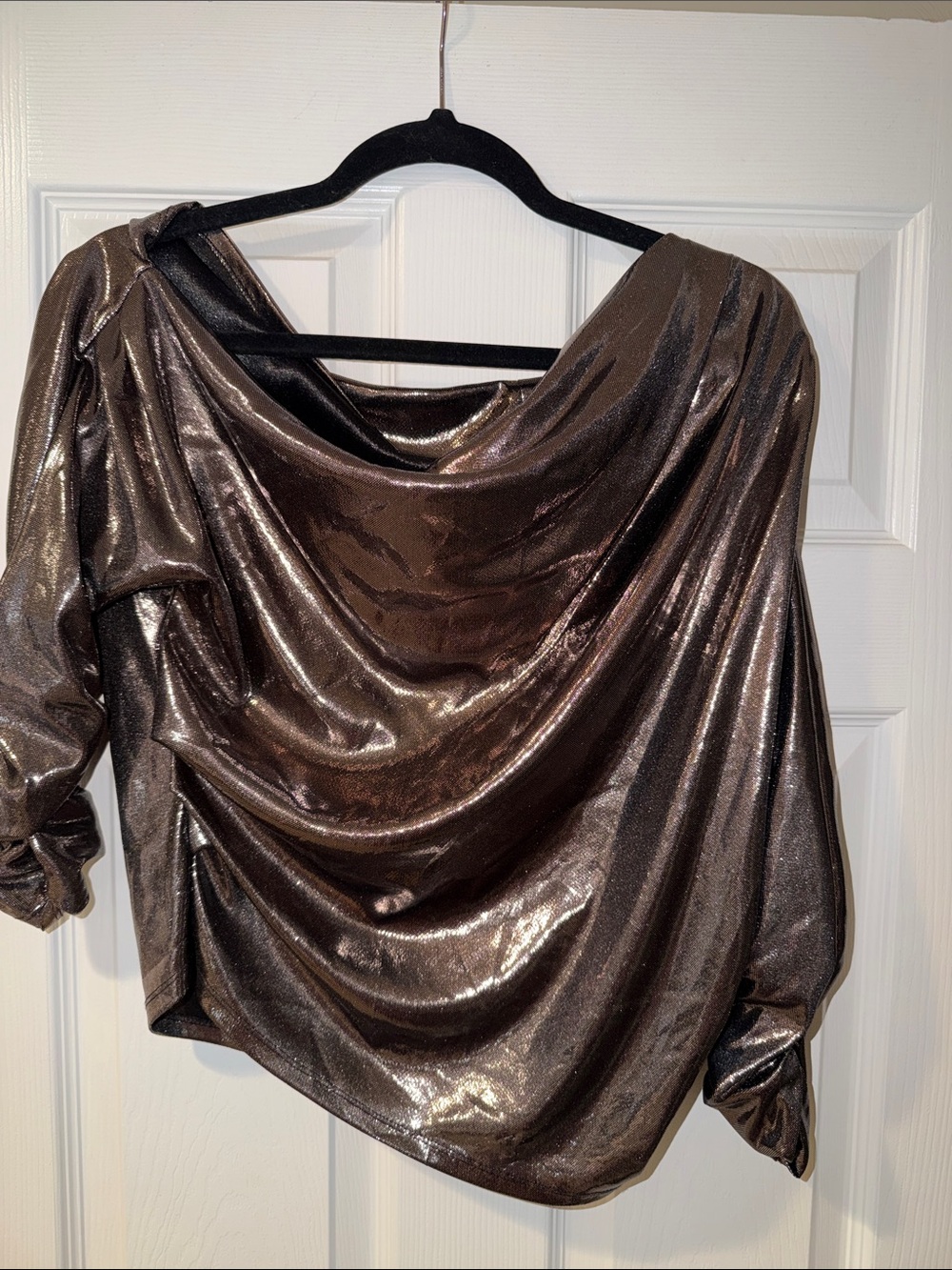 Zara Metallic Bronze Draped Blouse